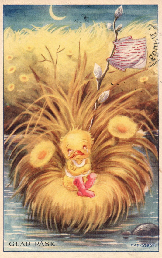Glad Pask  Karlstrom Sweden Artist Chick alone crying Easter  Postcard