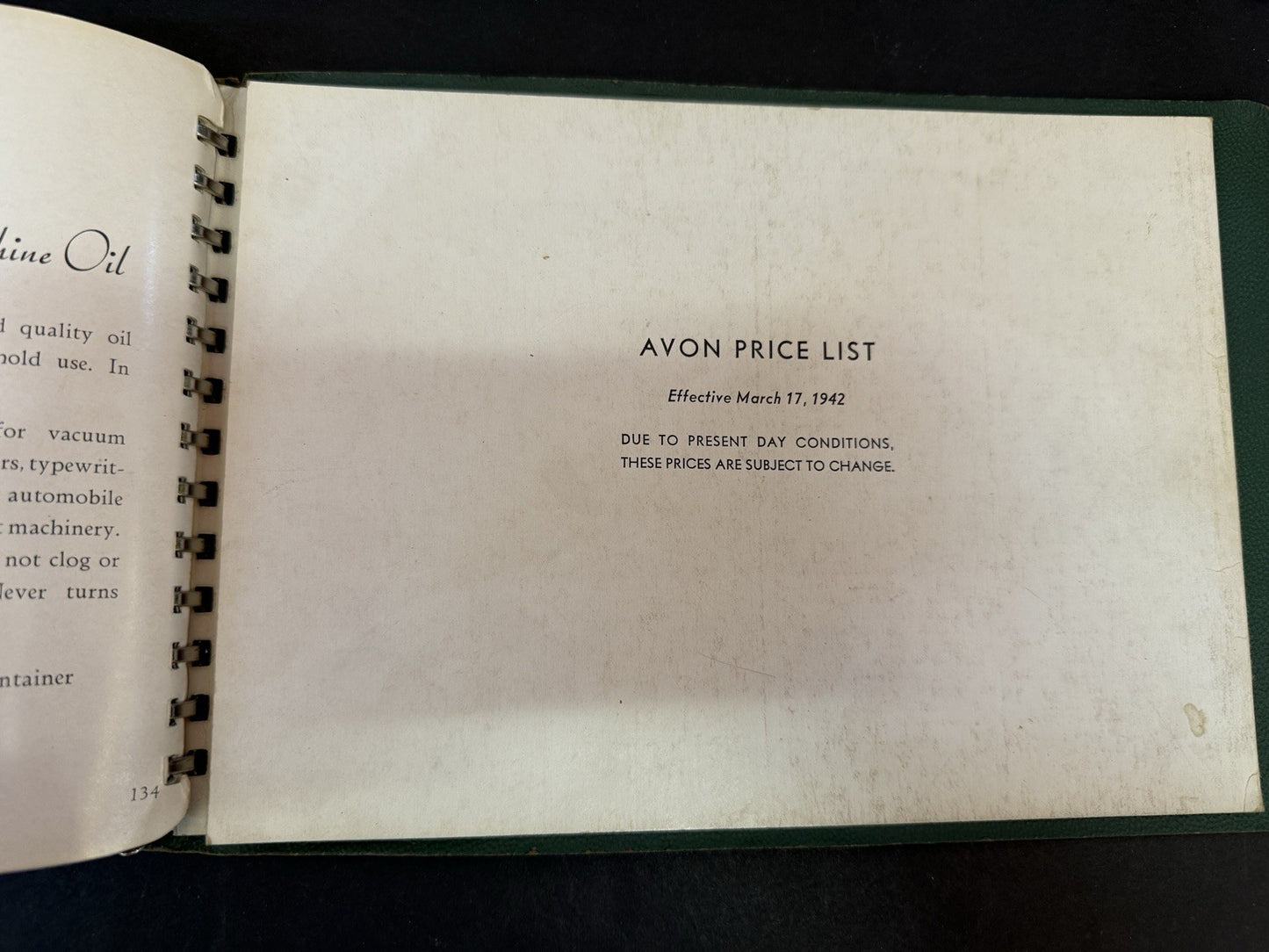 RARE Vintage Avon 1942 Spiral Bound Catalog Color Picture Products Price List