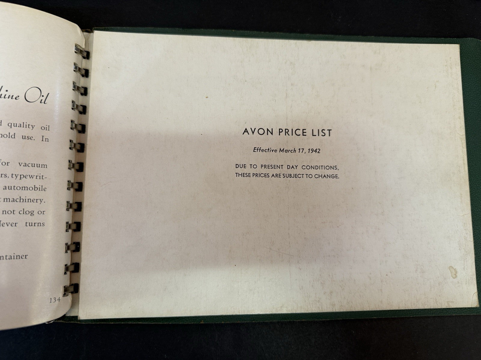RARE Vintage Avon 1942 Spiral Bound Catalog Color Picture Products Price List