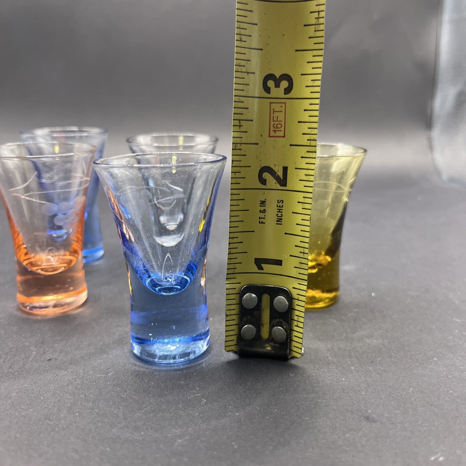 Barware VTG Shot Glass Set Of 5 Pastel Colored Bottoms Multi Color. 3.5" Tall