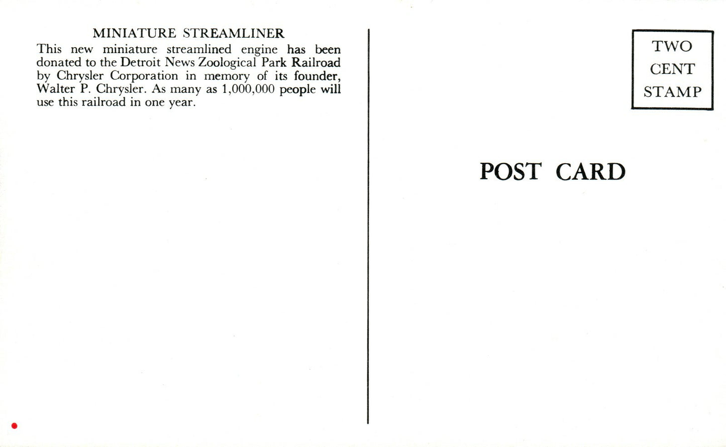 Miniature Chrysler-built Streamliner Detroit Zoological Park Railroad RR Train