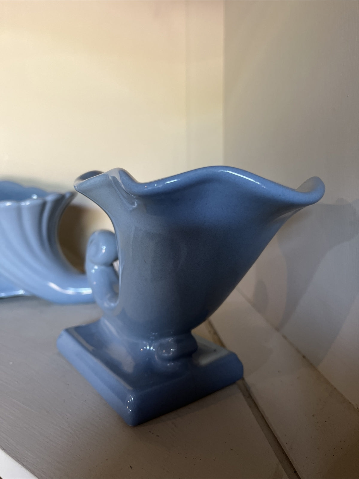 2 - Abingdon Illinois Pottery Vases Cornucopias Blue Vase Planter