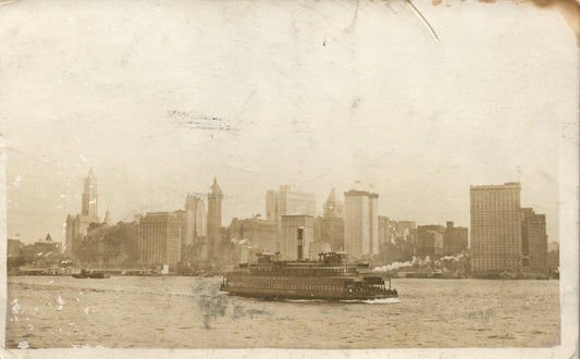 1917 Real Photo Skyline New York City  New York Red Bank Boat  New Jersey NJ