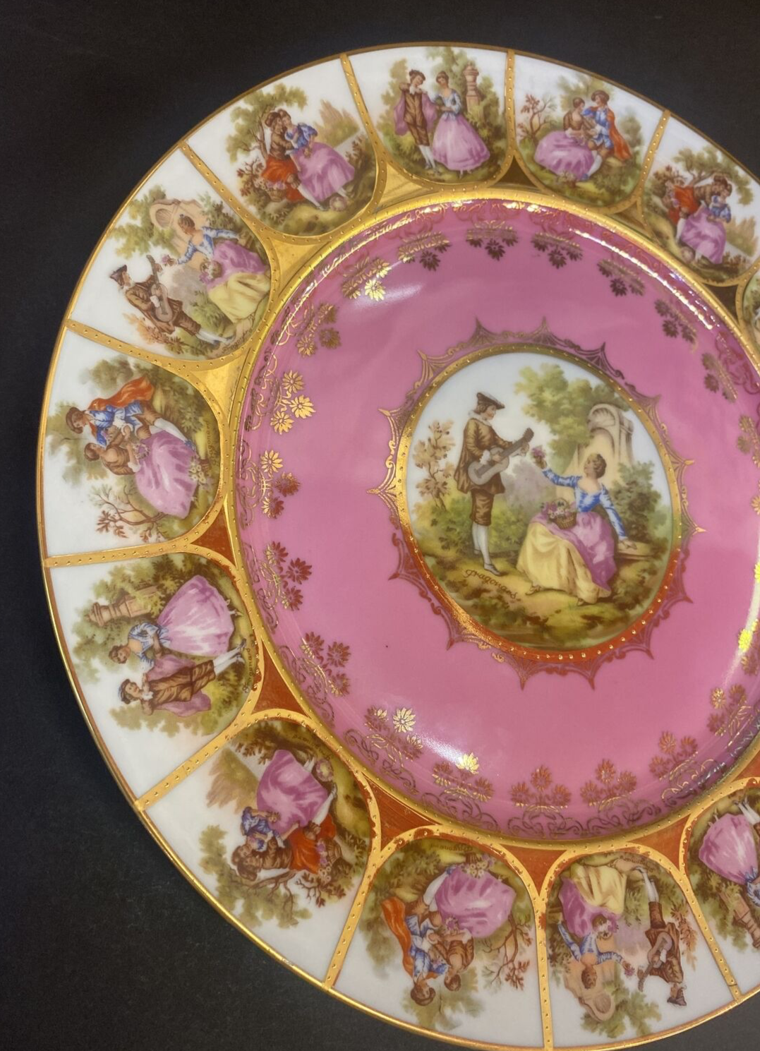 11 JK Carlsbad Bavaria Courting Couple Signed Fragonard Large Hand Painted Plate