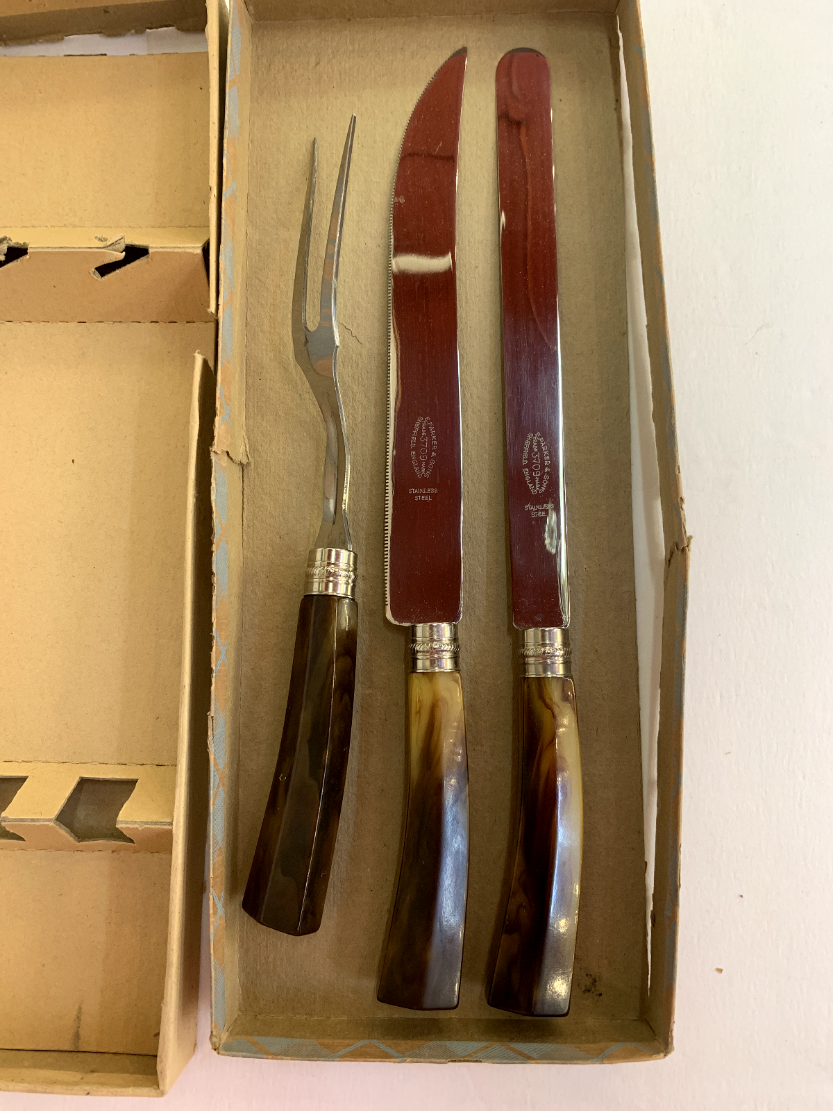 Vintage Parker & Sons Sheffield England 3 Piece Carving Set Bakelite Bladehandle