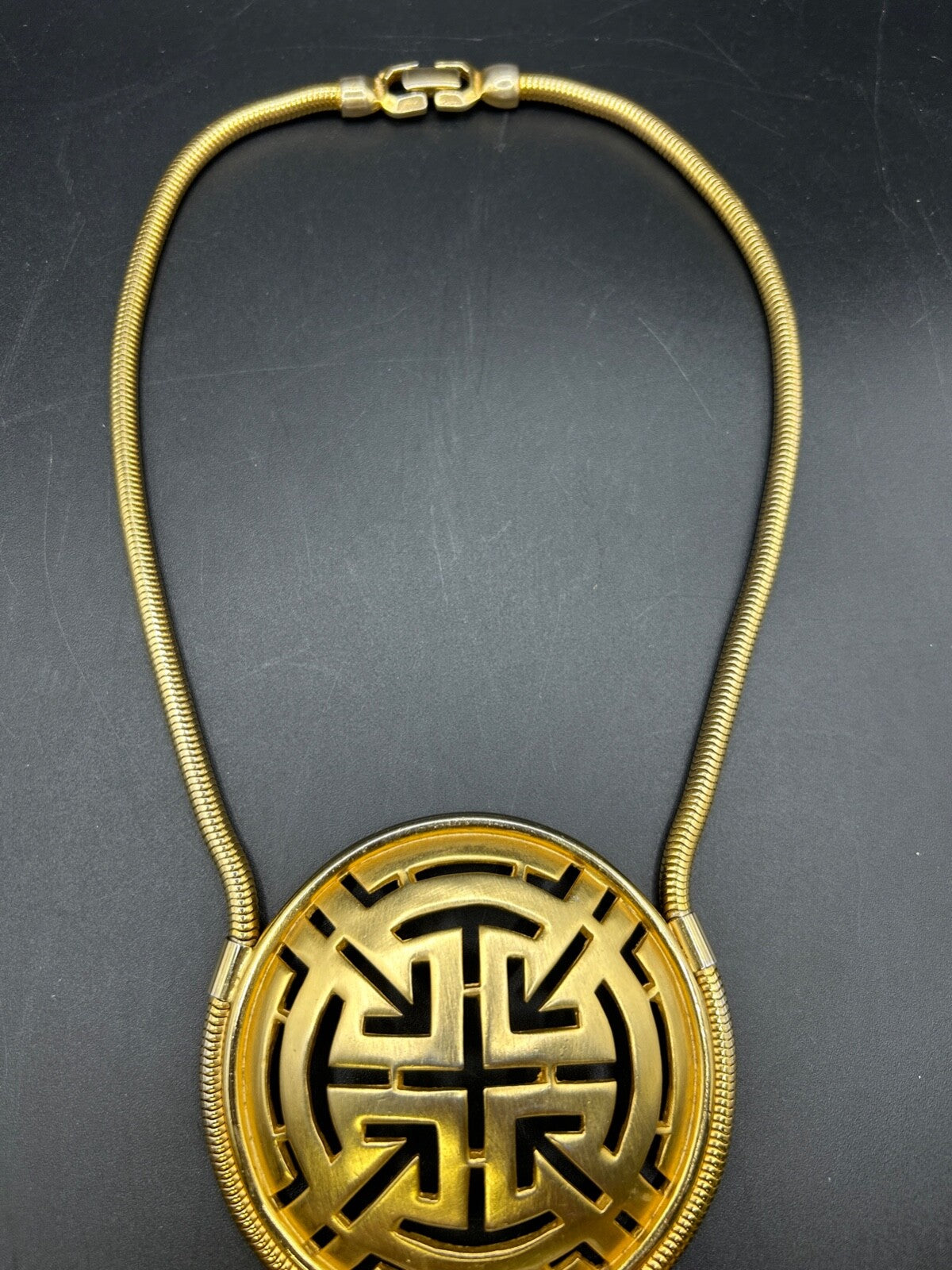Vintage 1970's Gold Tone Pierre Cardin Greek Key Necklace 18"
