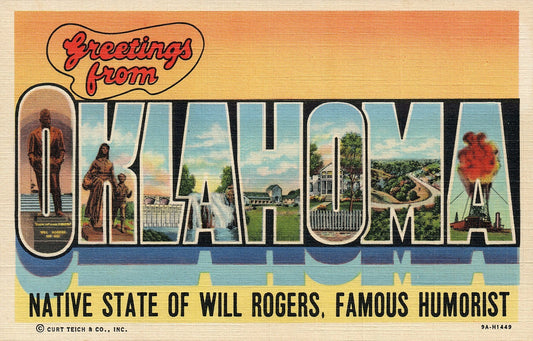 Oklahoma OK Native state of Will Rogers Famous Humorist Large Letter  Postcard