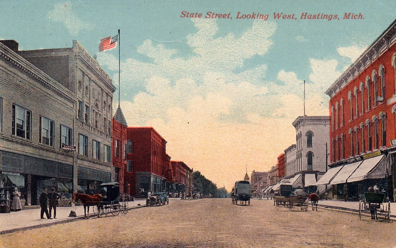 State Street Looking West in Hasting MI Michigan Postcard