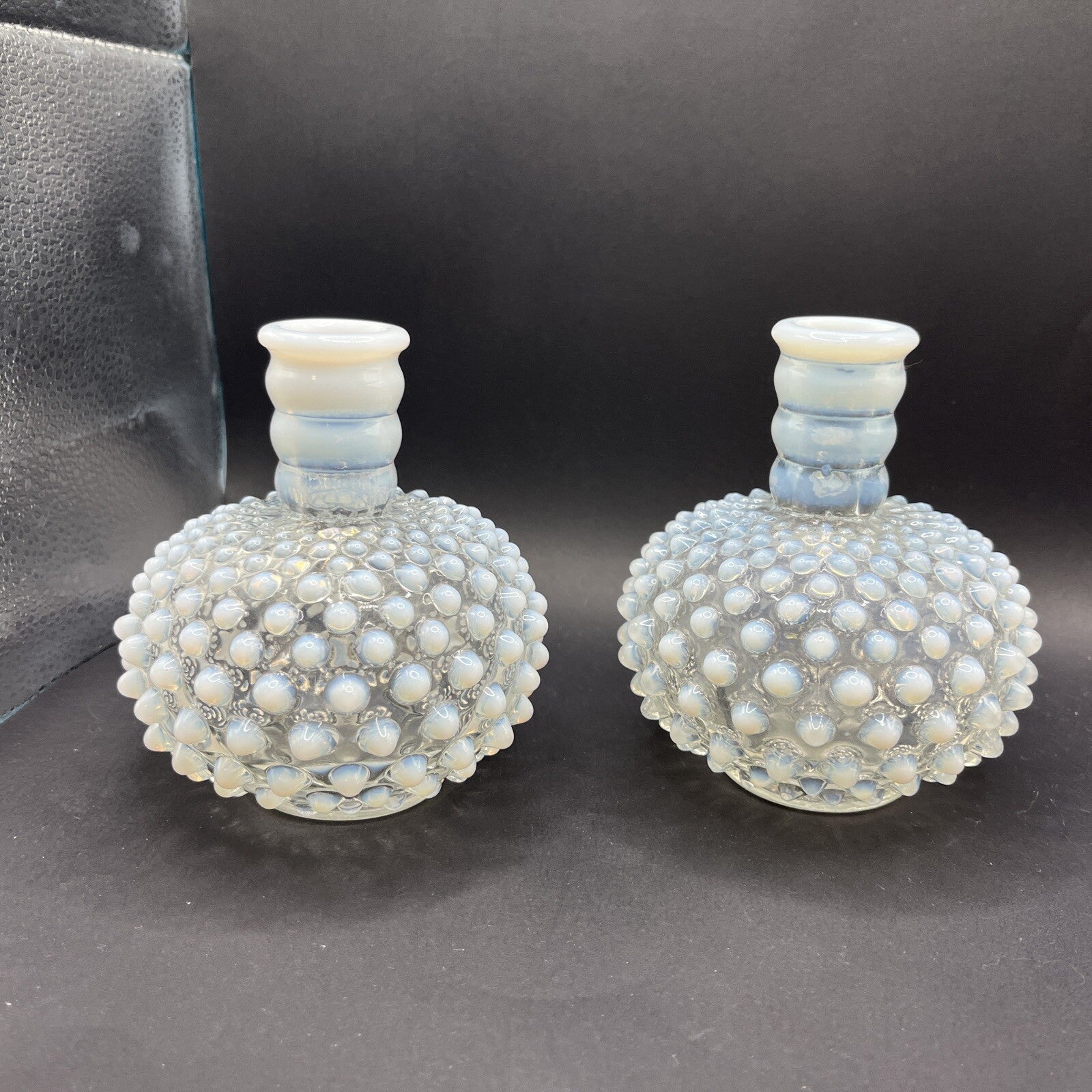 Vintage 2 Fenton  Glass Perfume Bottles White Hobnail Opalescent bottles
