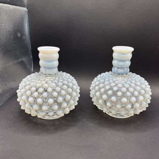 Vintage 2 Fenton  Glass Perfume Bottles White Hobnail Opalescent bottles
