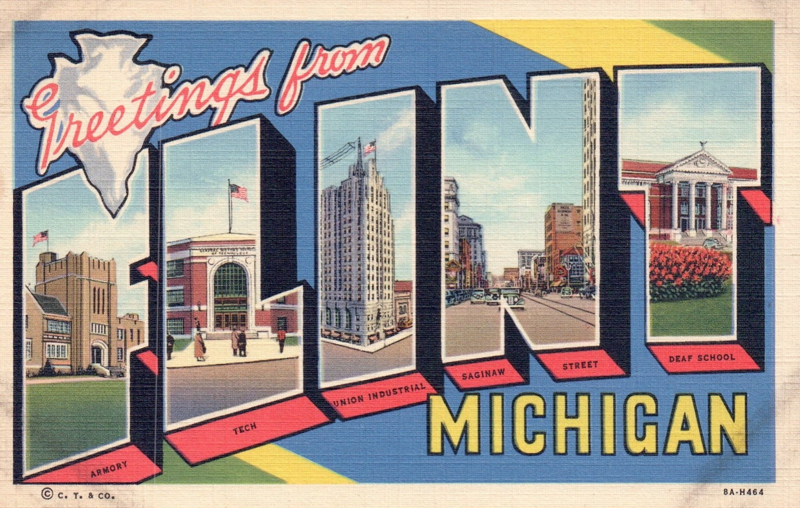 Large Letter Greetings From Flint Michigan Mi Postcard