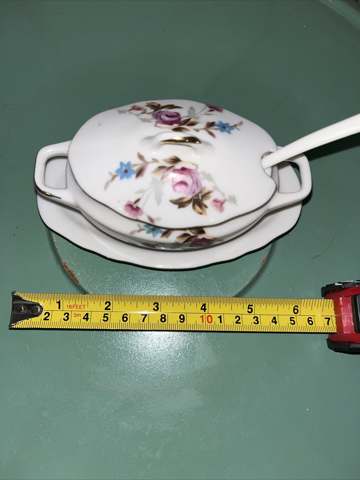 Vintage Royal Crown  #1446N Condiment Mustard Sugar Tureen Blue Floral 