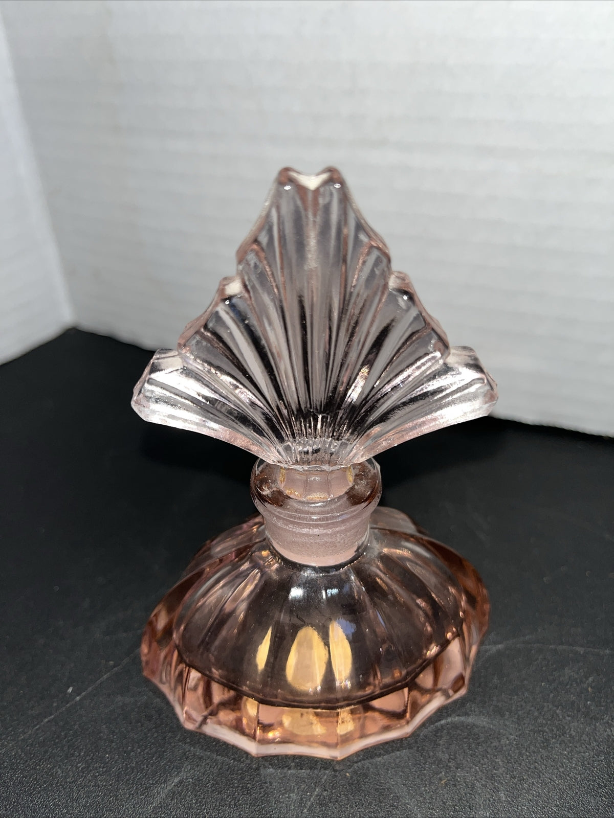 Vtg Art Deco Pink Faceted Glass Perfume Bottle Crystal Stopper Made In Austria