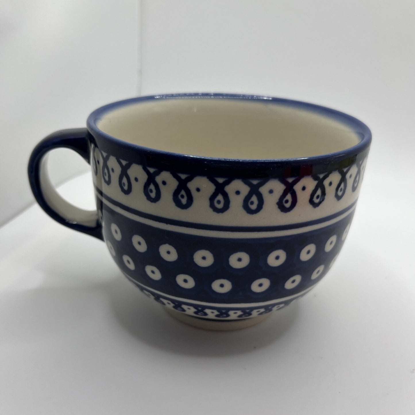 Polish Pottery Boleslawiec Large Blue Latte Cup Mug 18 Oz