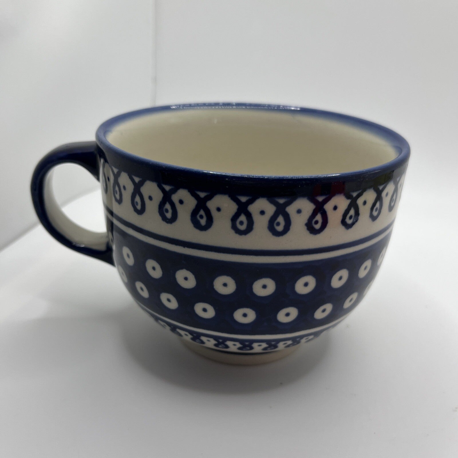 Polish Pottery Boleslawiec Large Blue Latte Cup Mug 18 Oz
