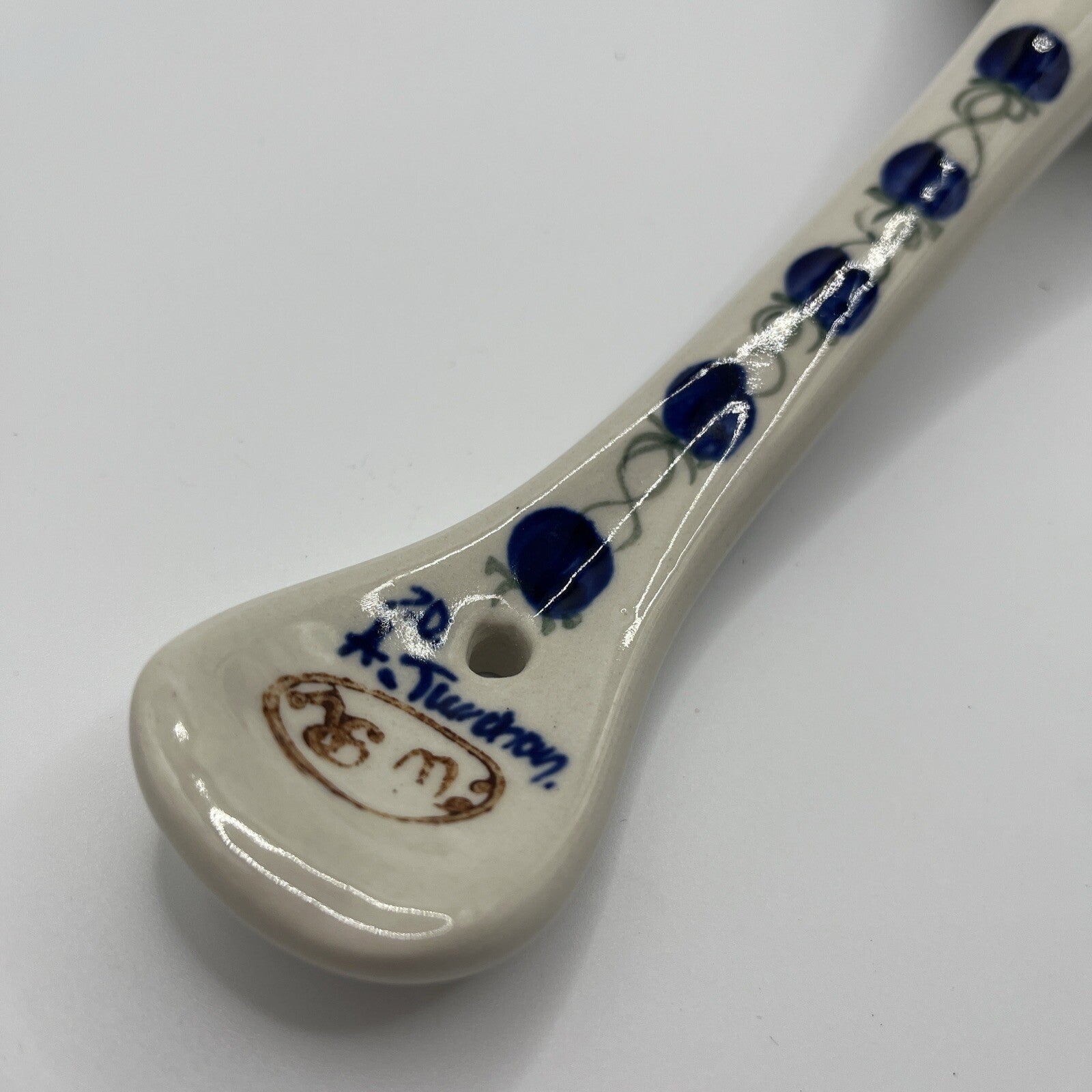 Vtg Polish Pottery Soup Serving Ladle 12“  Wild Blueberry Cobalt Blue