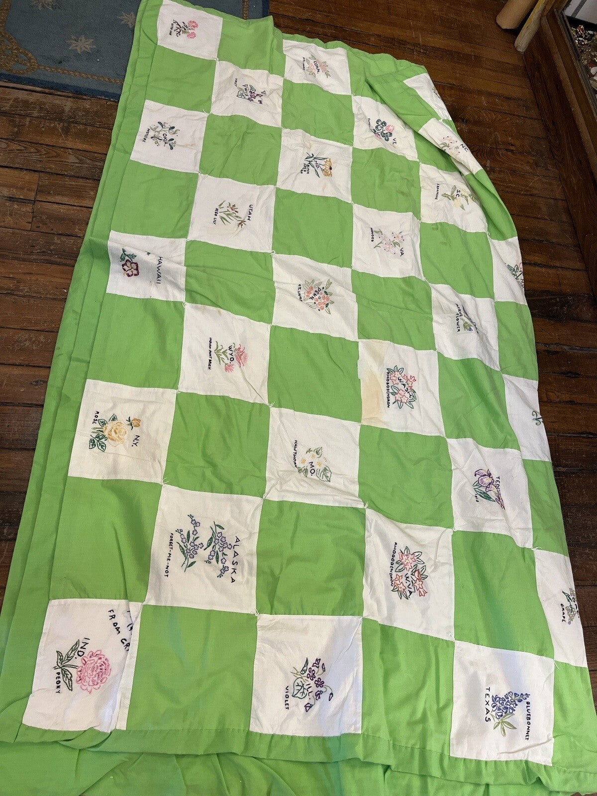 Vintage Quilt Grandmother's State Flowers-  Garden 88 X 74 inches