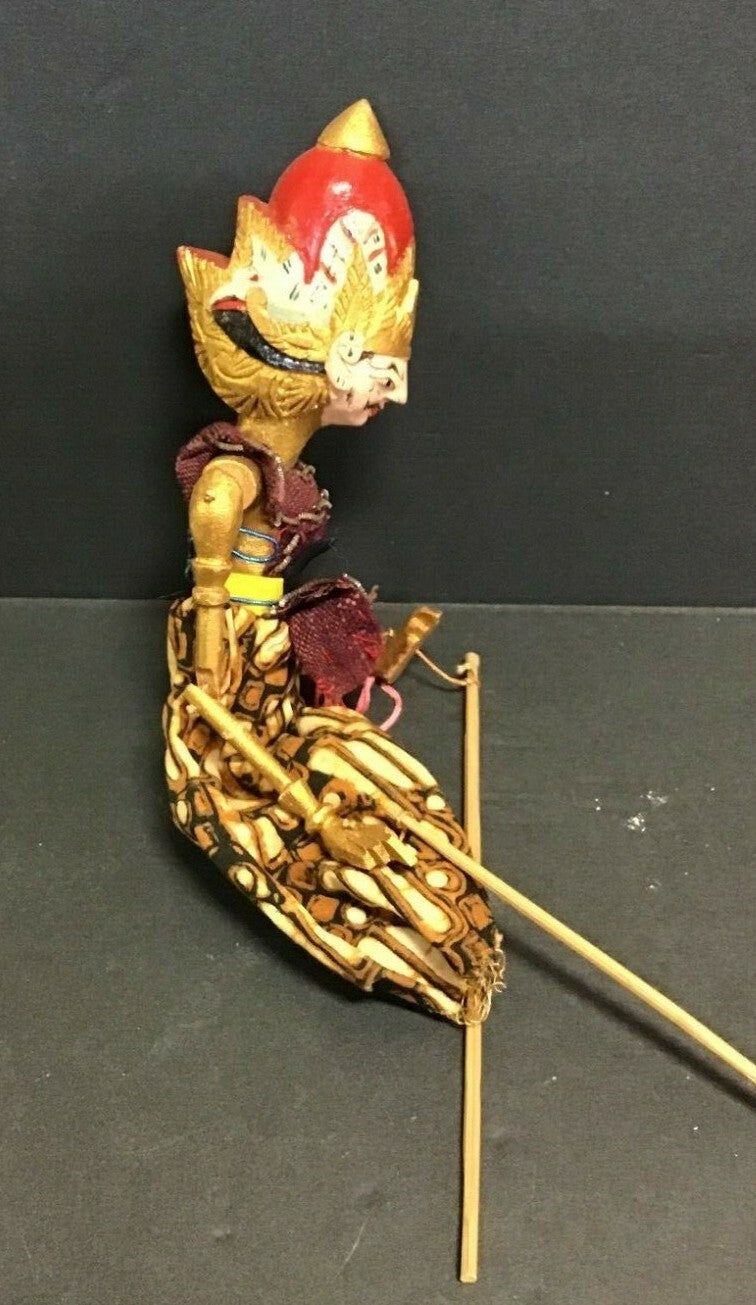 Vintage Wooden Egyptian Red Gold Hand Puppet 