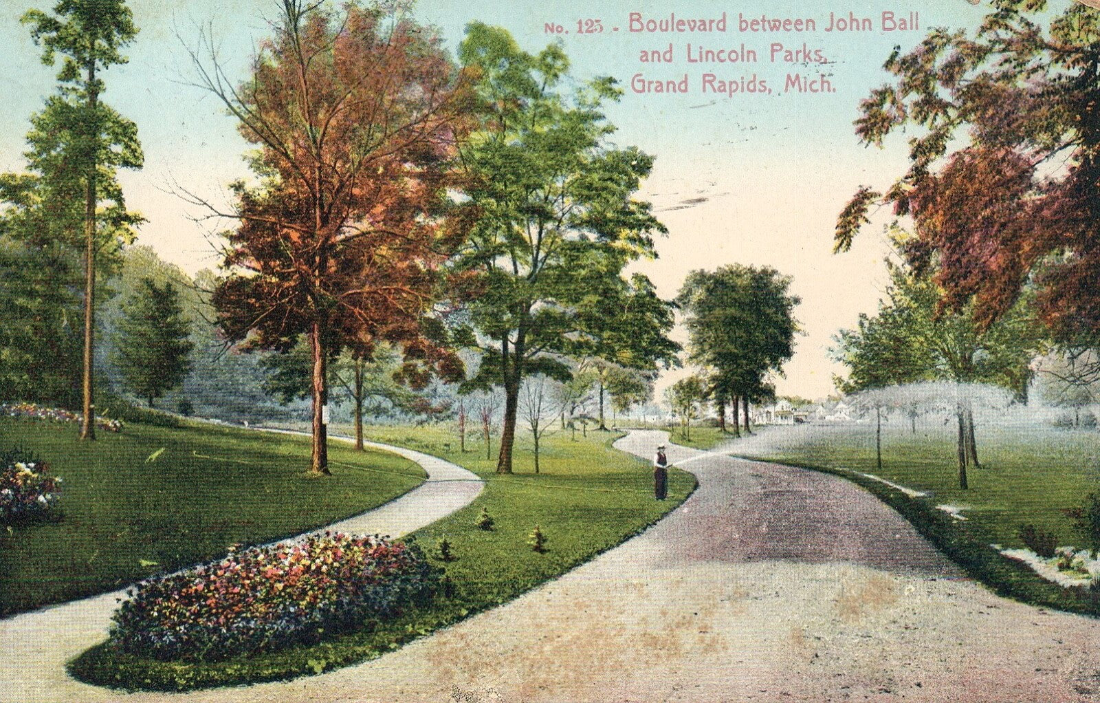 Boulevard Between John Ball & Lincoln Pk  Grand Rapids MI MICH MICHIGAN Postcard
