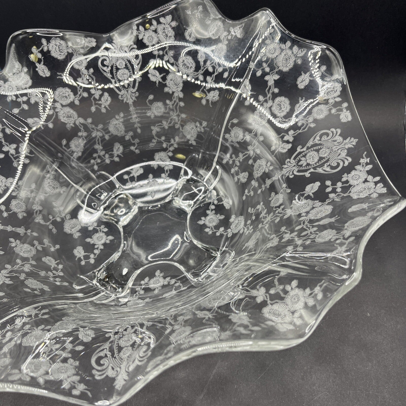 ROSEPOINT 12" FOOTED CENTERPIECE SERVING BOWL Cambridge Glass Co VTG