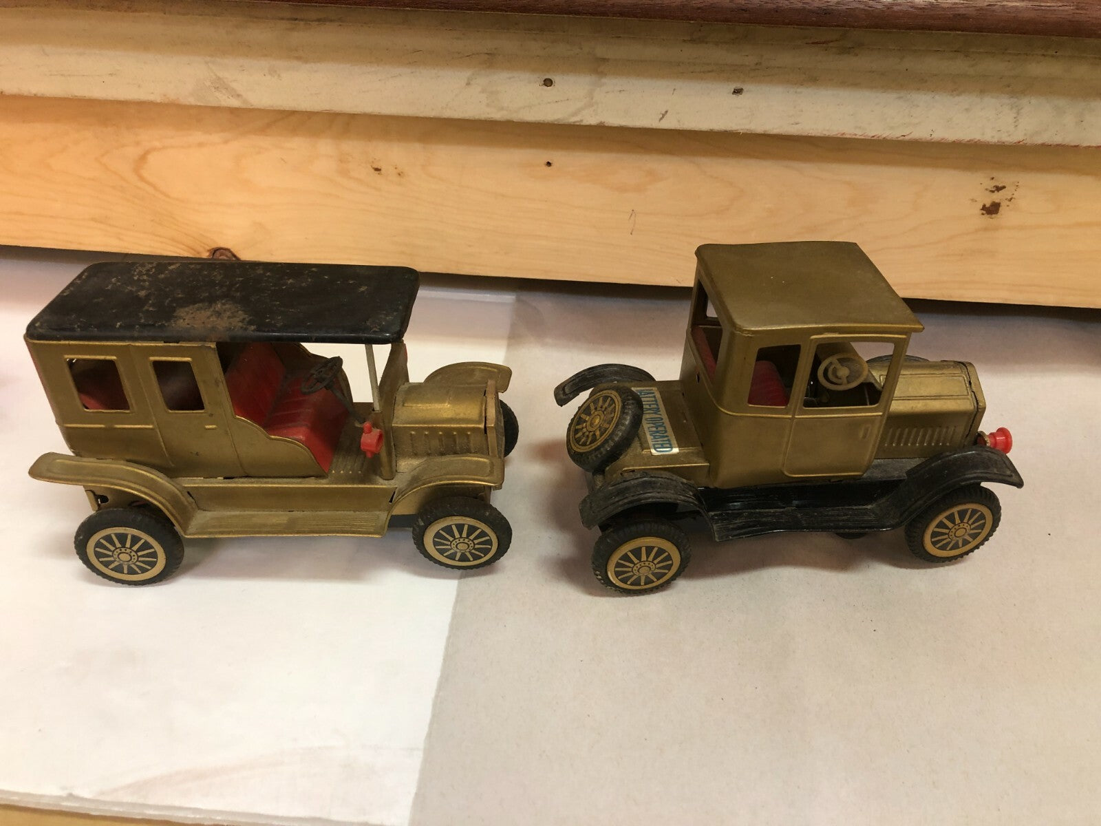 Old Tin Battery Operated Model T Antique Toy Car (2) - 1960s Japan