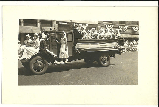 Real Photo Grand Haven MI 1934 Parade Postcard Old International Truck Dutch