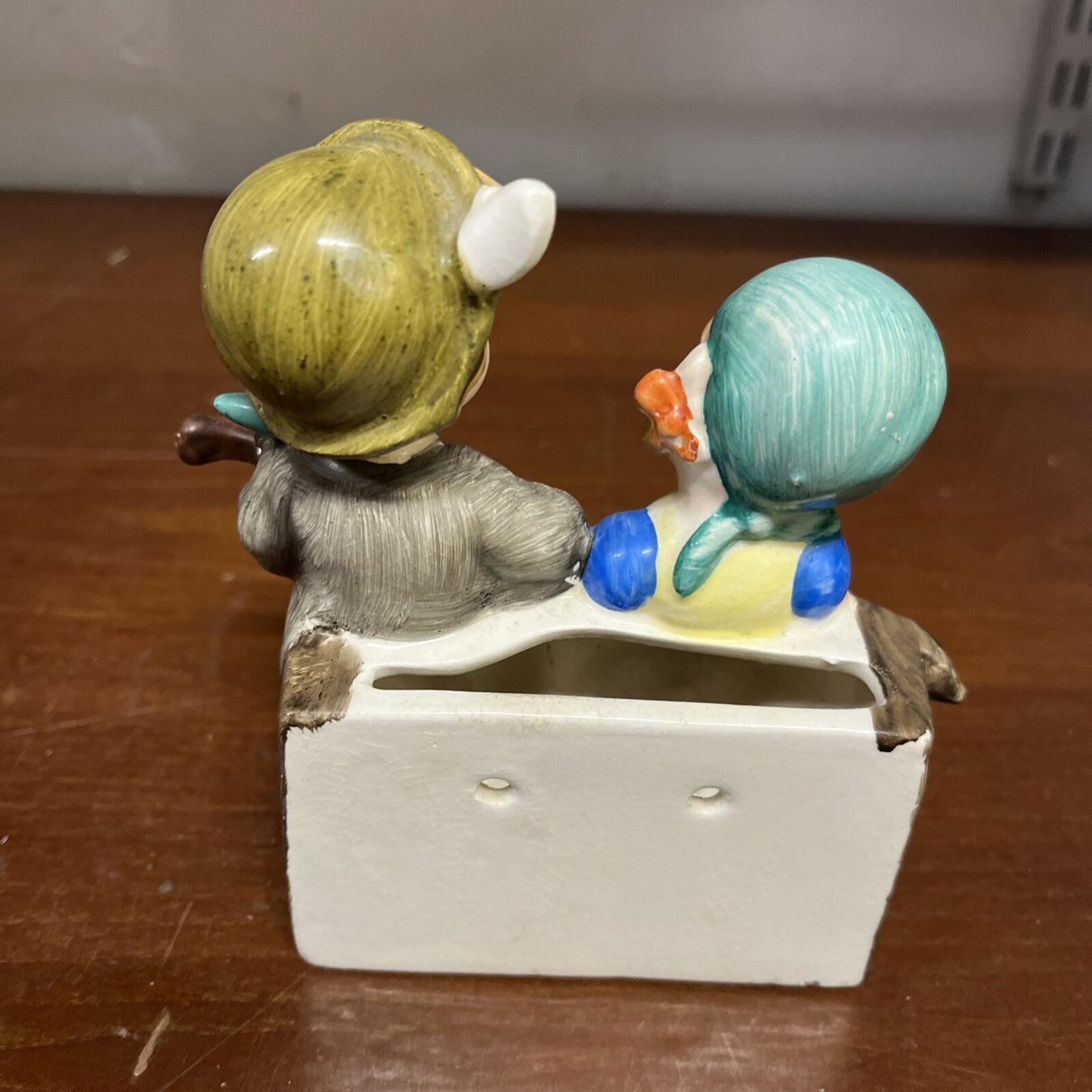 Vintage  Porcelain Wall Pocket  Boy & Girl Ceramic Old Japanese Figurine Kids