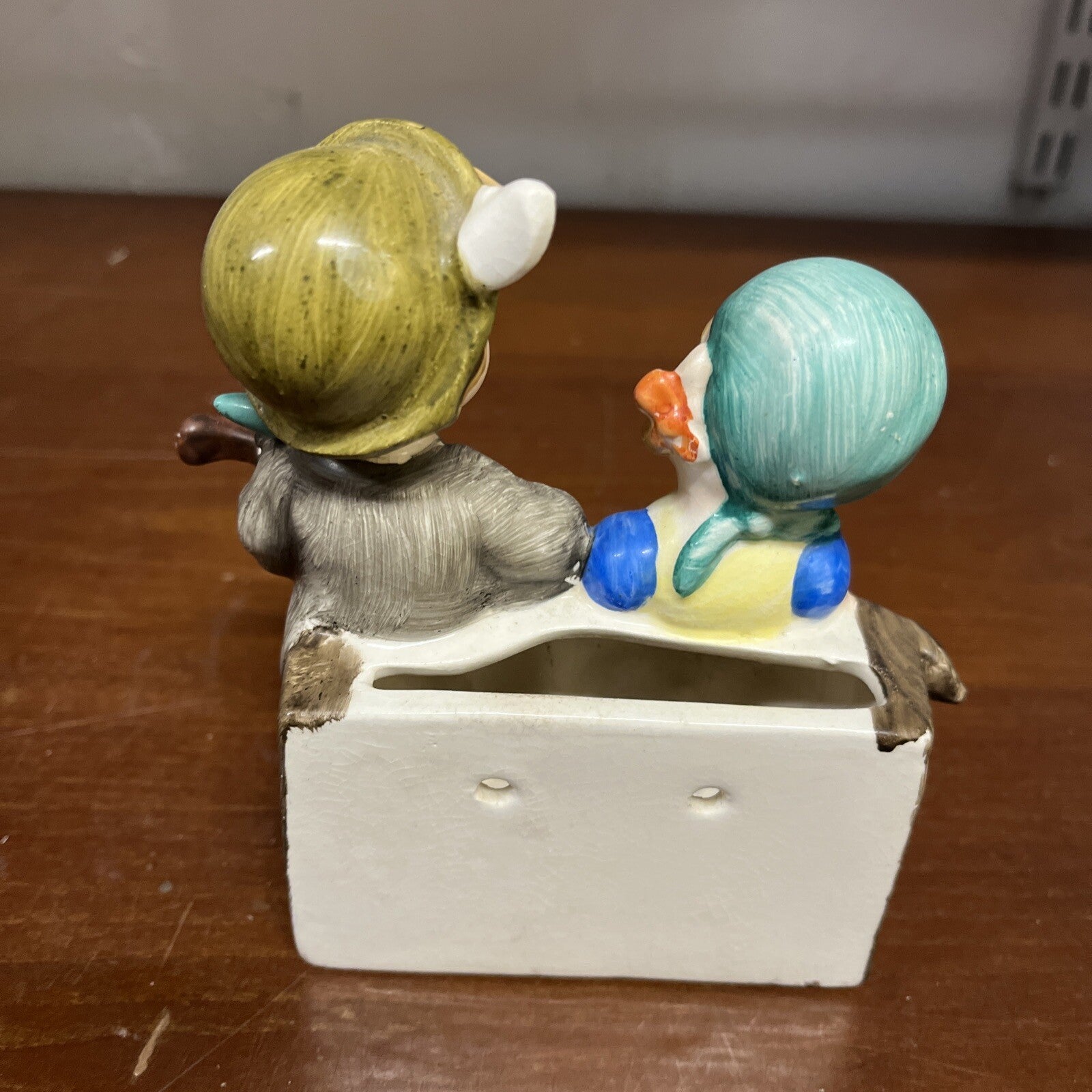 Vintage  Porcelain Wall Pocket  Boy & Girl Ceramic Old Japanese Figurine Kids