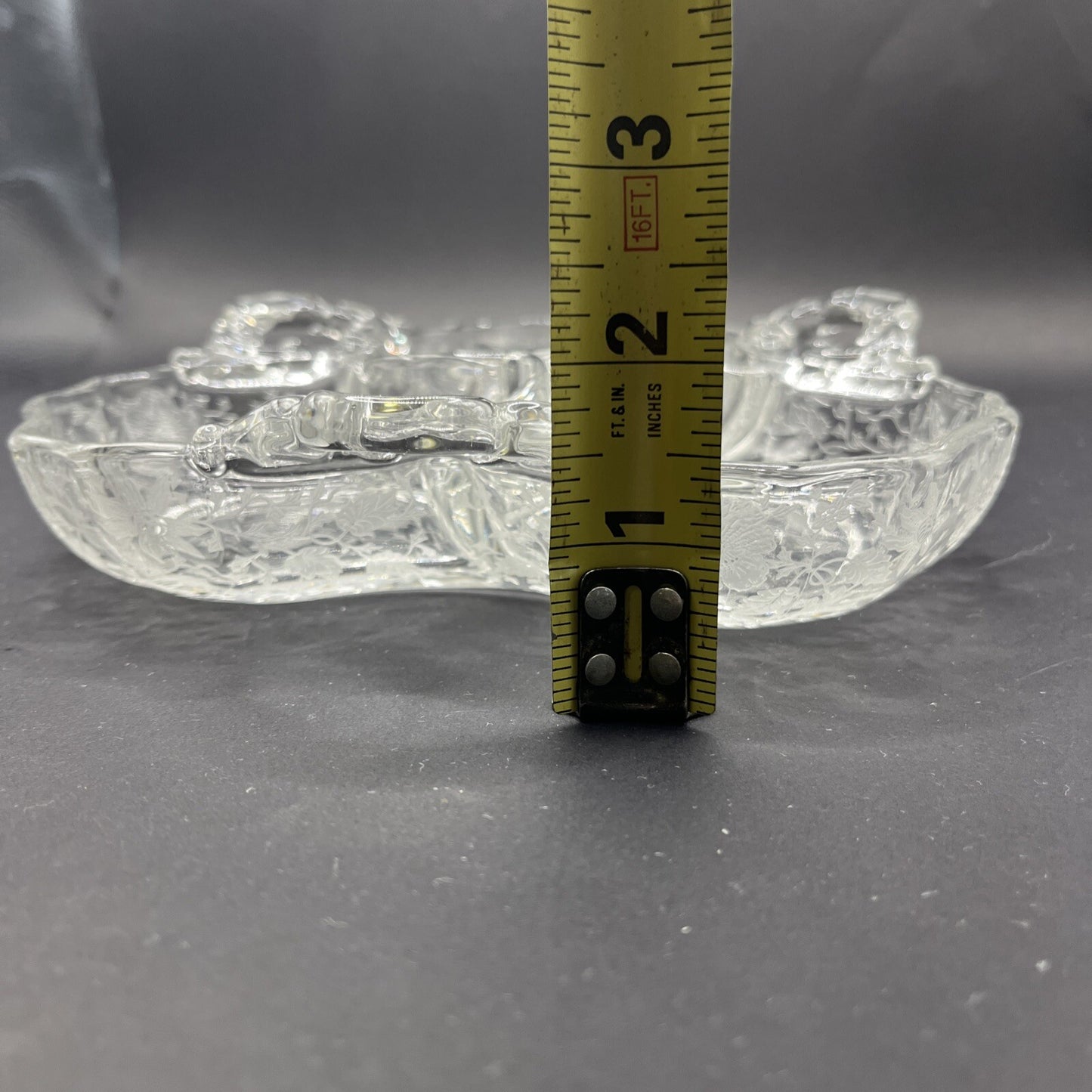 CAMBRIDGE ART GLASS UNIQUE THREE HANDLED THREE PART CANDY DISH "WILDFLOWER" ETCH