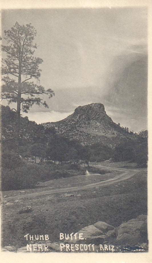 Lithograph Thumb Butte. Near Prescott AZ Arizona Postcard RPPC