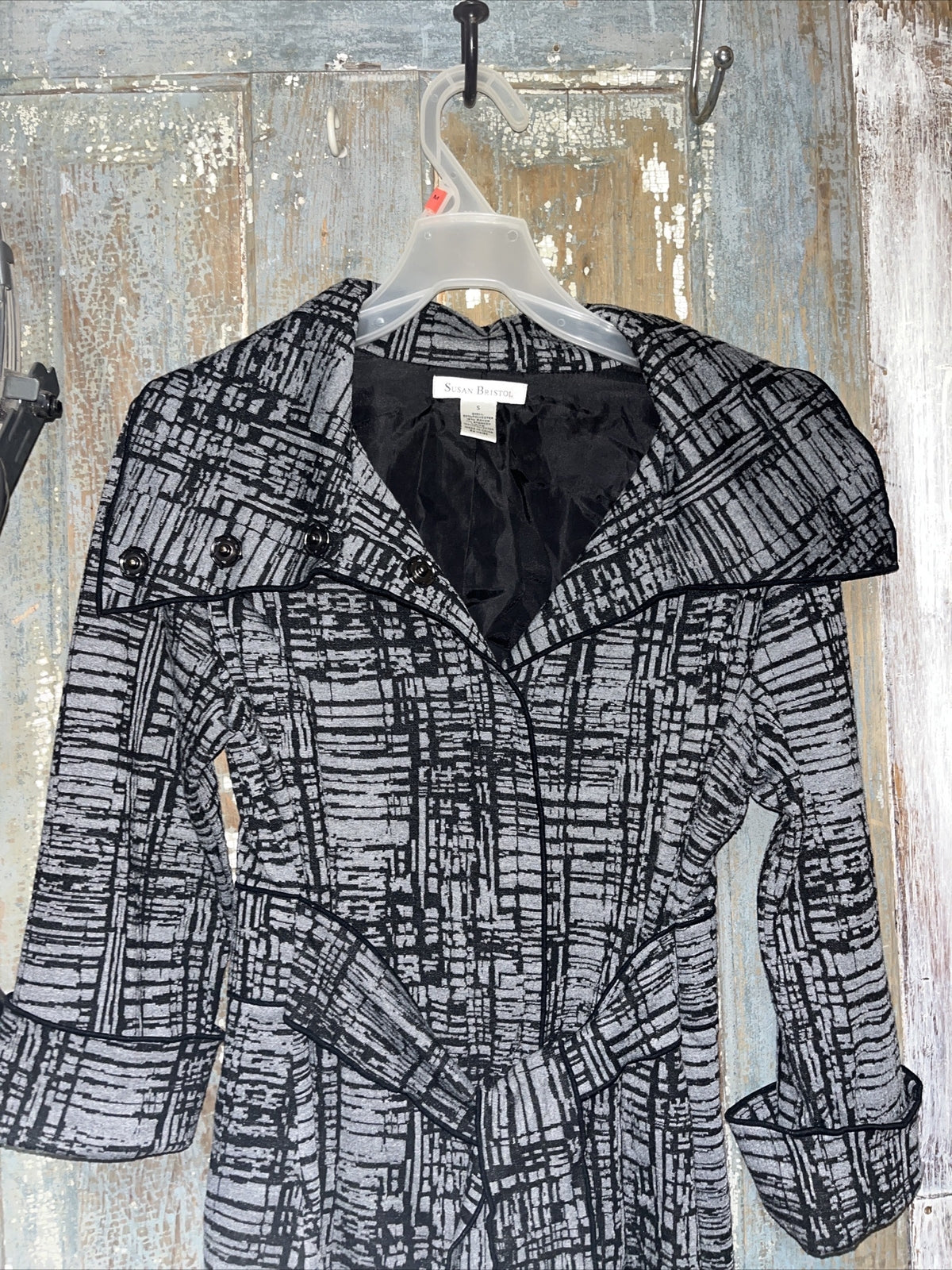 Vintage Susan Bristol Blazer Jacket Womens S Black/Gray 4 Snaps Business
