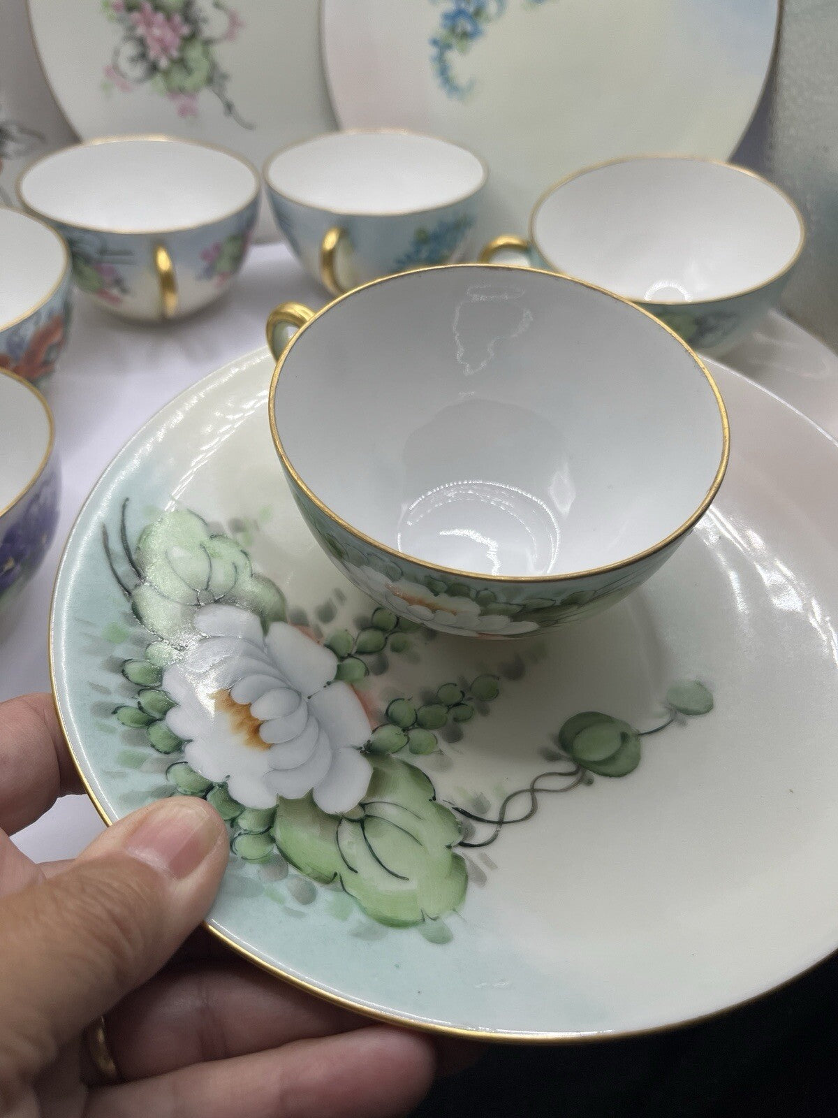 Vintage 6 Nippon 2 Piece Set Sandwich Plate & Cup W/Gold Trim And Flowers