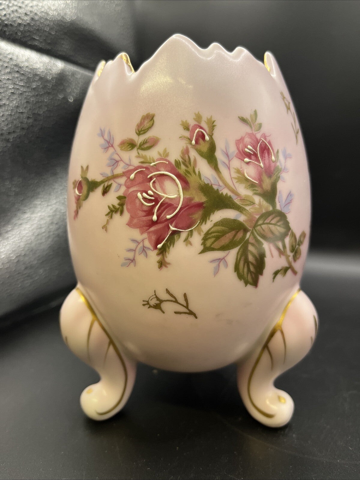 VINTAGE EGG VASE PINK CRACKED EGG VASE FOOTED EGG VASE 6.25 inch