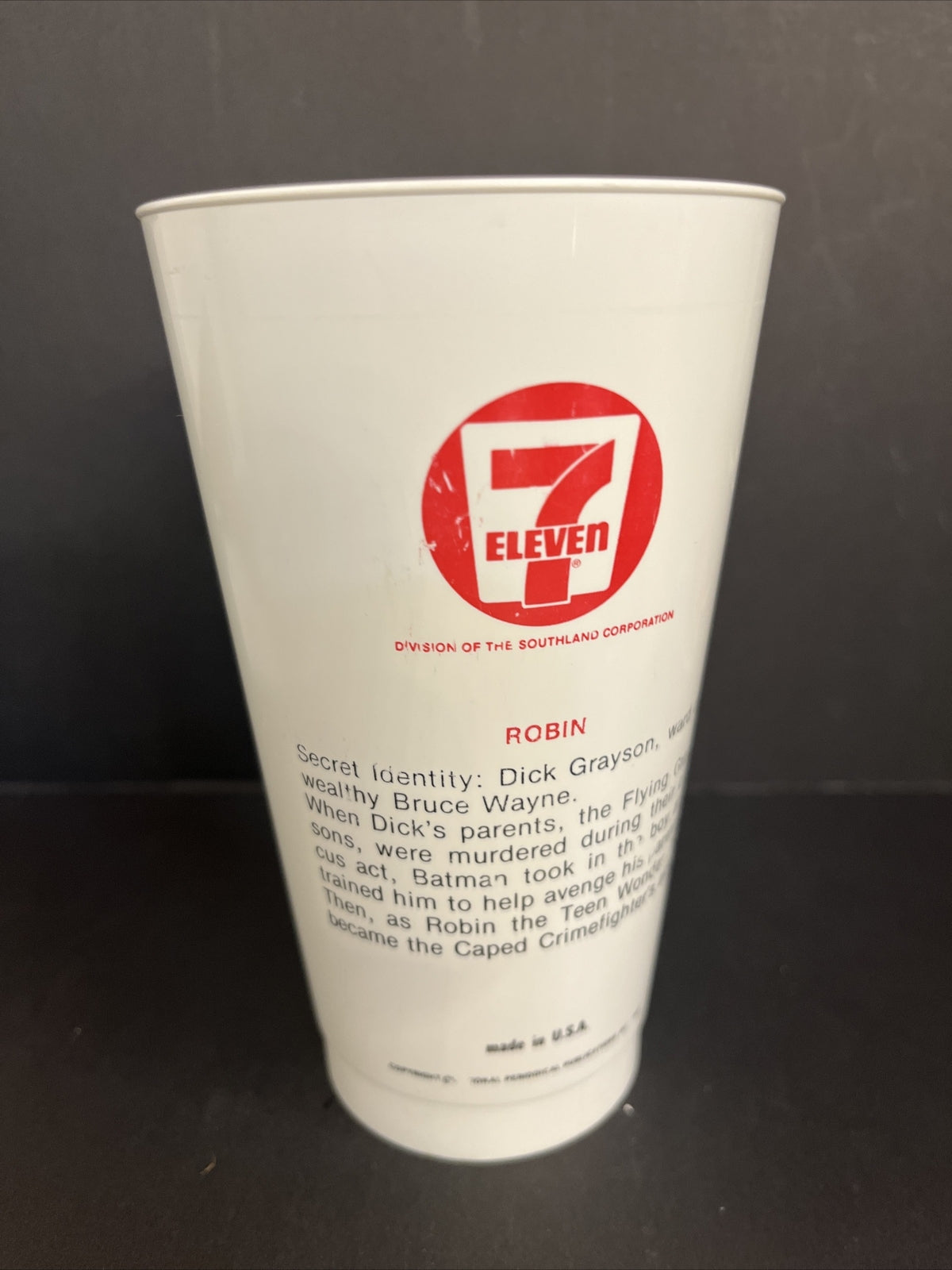 Vintage 1973 7/11 Plastic Slurpee Cup Super Hero "Robin" 