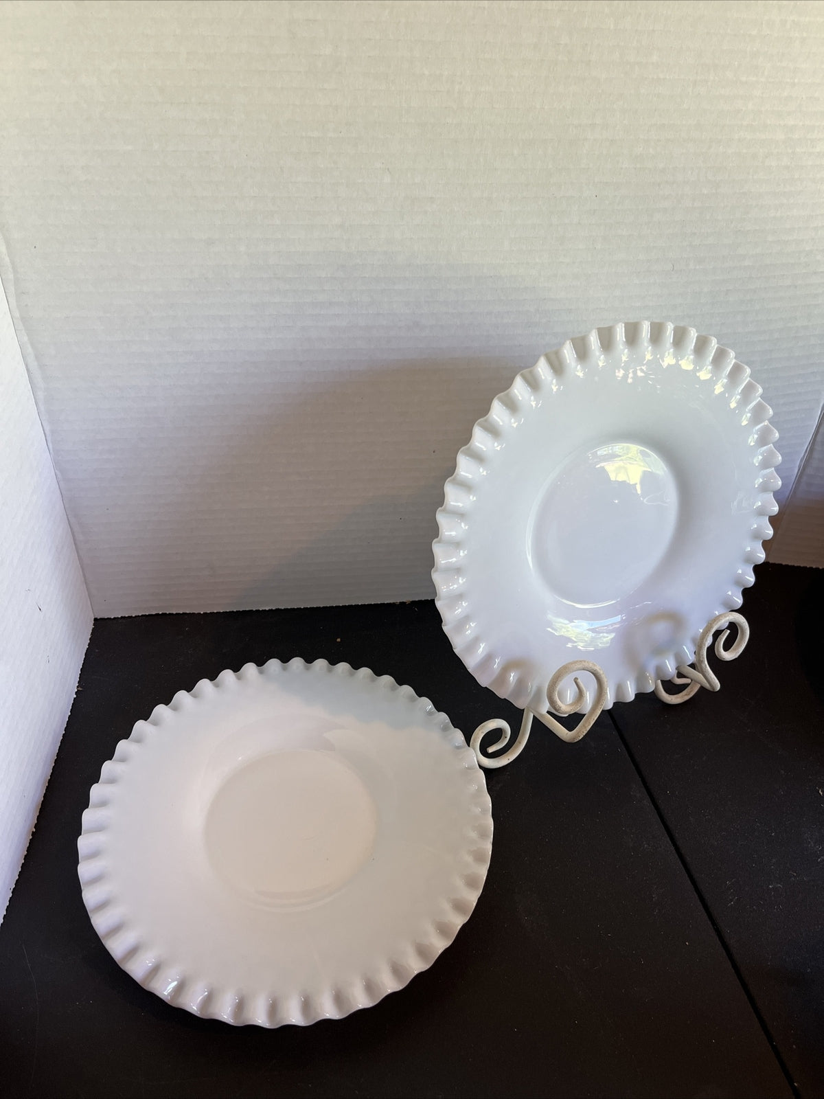 vintage Fenton Silver Crest Ruffled Edge Low Foot 8.25” Serving Plate (2)