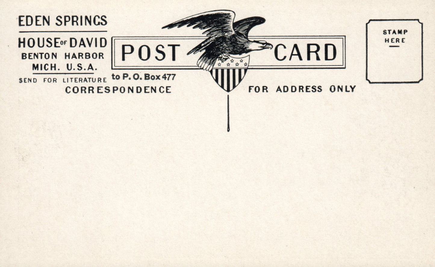 Restaurant Rooms for Rent House of David Benton Harbor MI Michigan Postcard