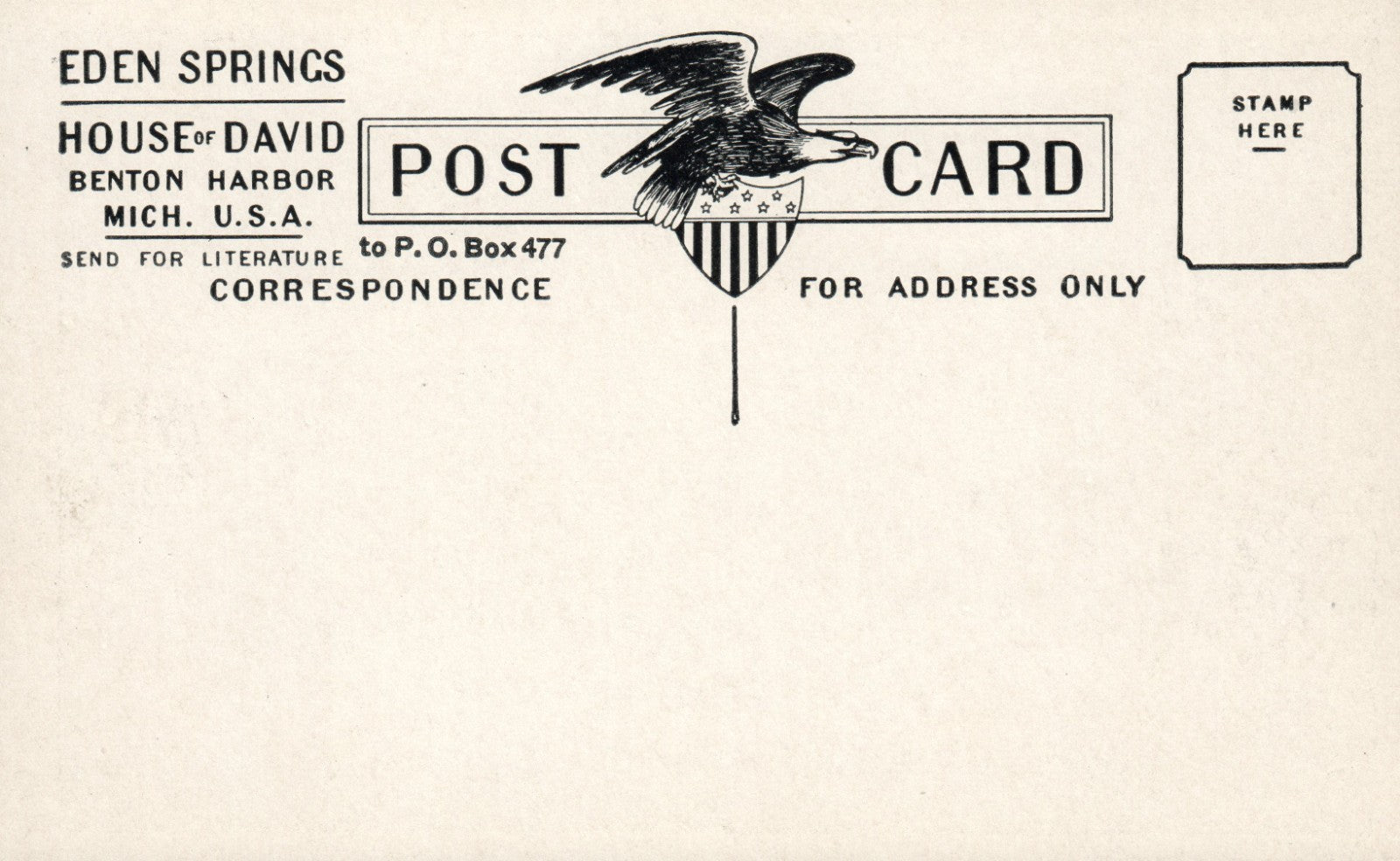 Restaurant Rooms for Rent House of David Benton Harbor MI Michigan Postcard