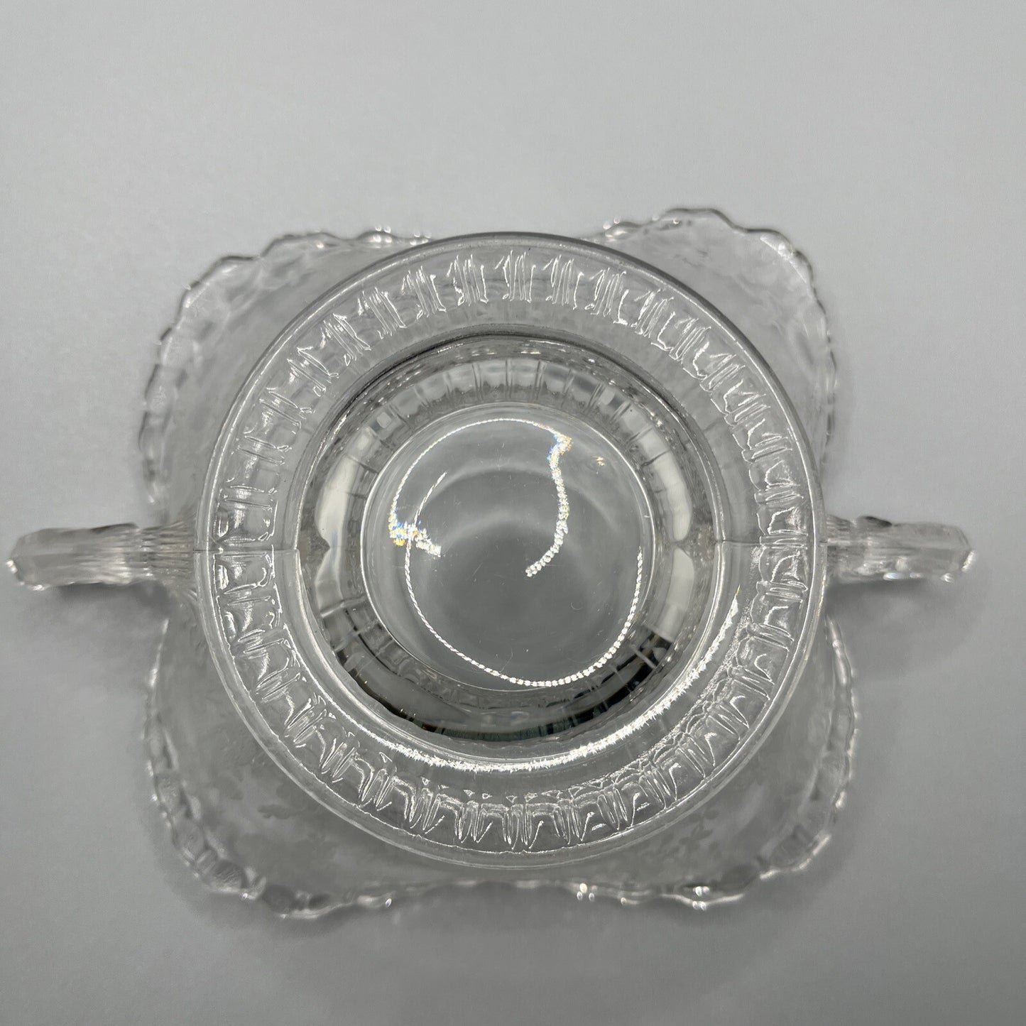 VINTAGE CAMBRIDGE GLASS ROSE POINT ETCH CANDY DISH ELEGANT