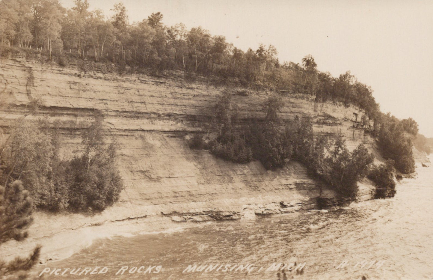 Real Photo Pictured Rocks A-1974 Munising MI Michigan Mich Postcard