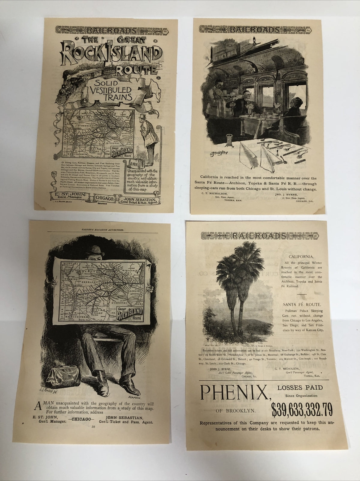 1891 Harpers Magazine Advertisements Ads Railroad Set of 4