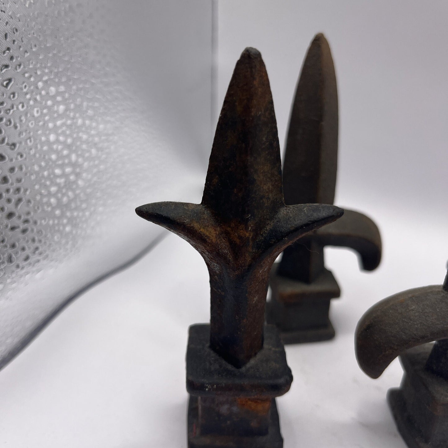 LOT OF 4 Fleur de Lis Finial 4 Inch Cast Iron Rusty Patina!
