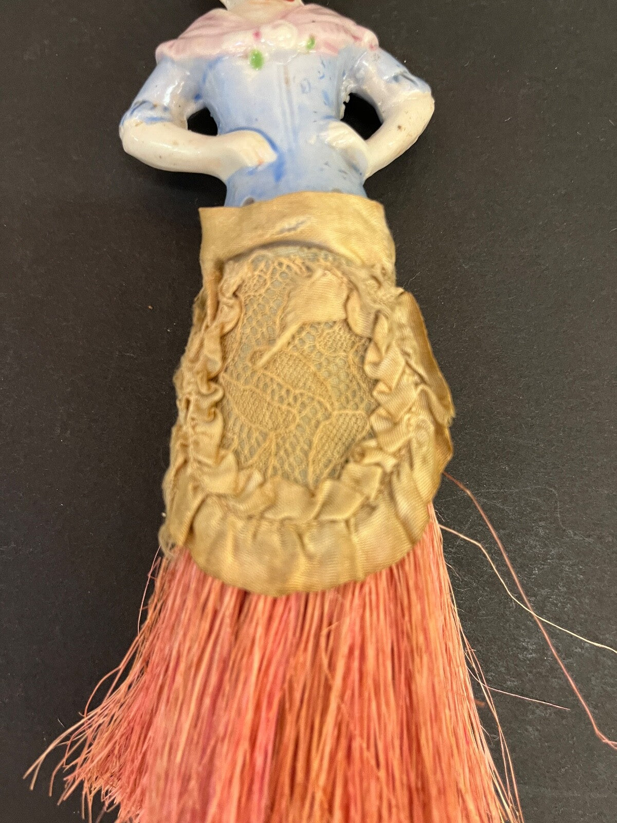 Antique Half Procelain Doll and Broom