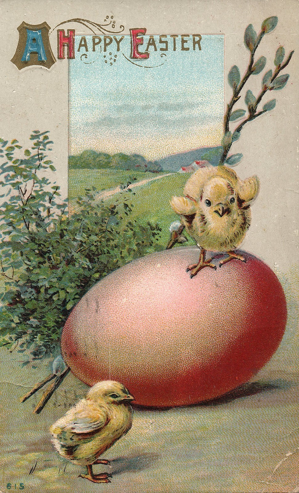 Easter Chicks Egg Pussy Willow Postcard Series 615