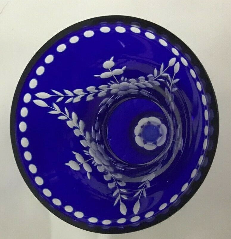 Vintage Bohemian Cobalt Cut Glass Small Vase