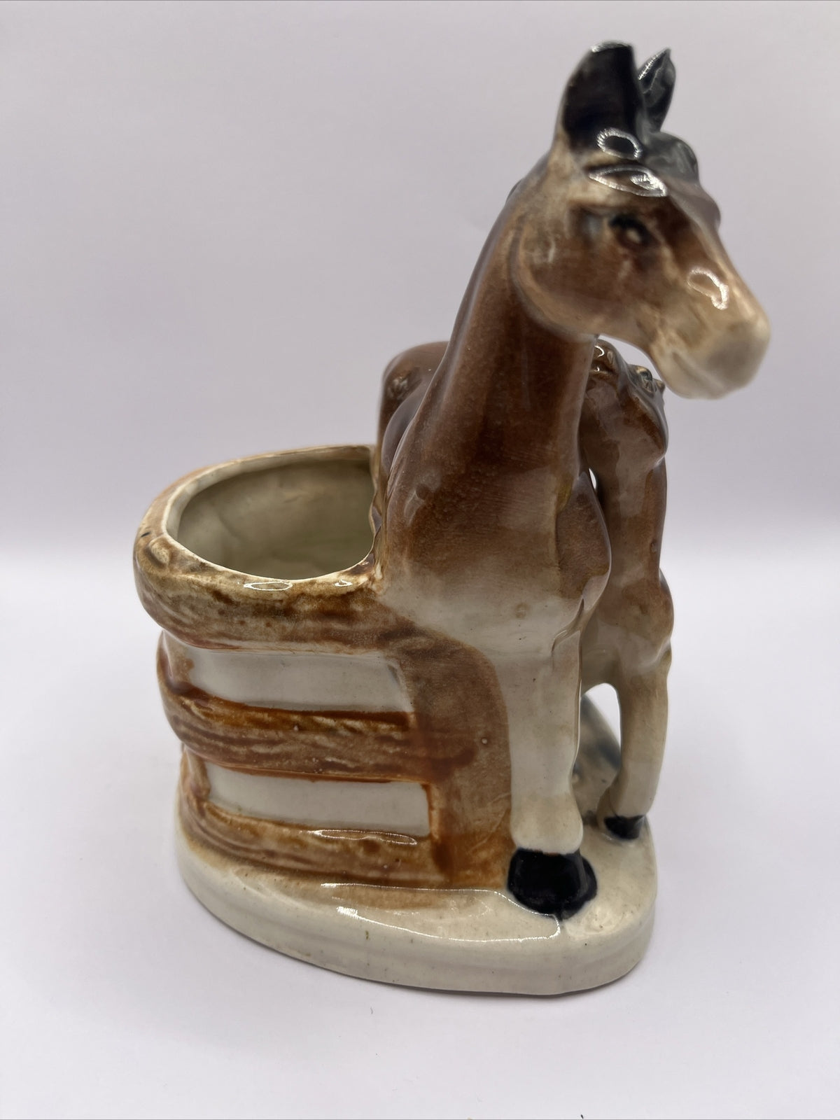 Vintage Horse with Colt Ceramic Figurine Made in Japan Planter