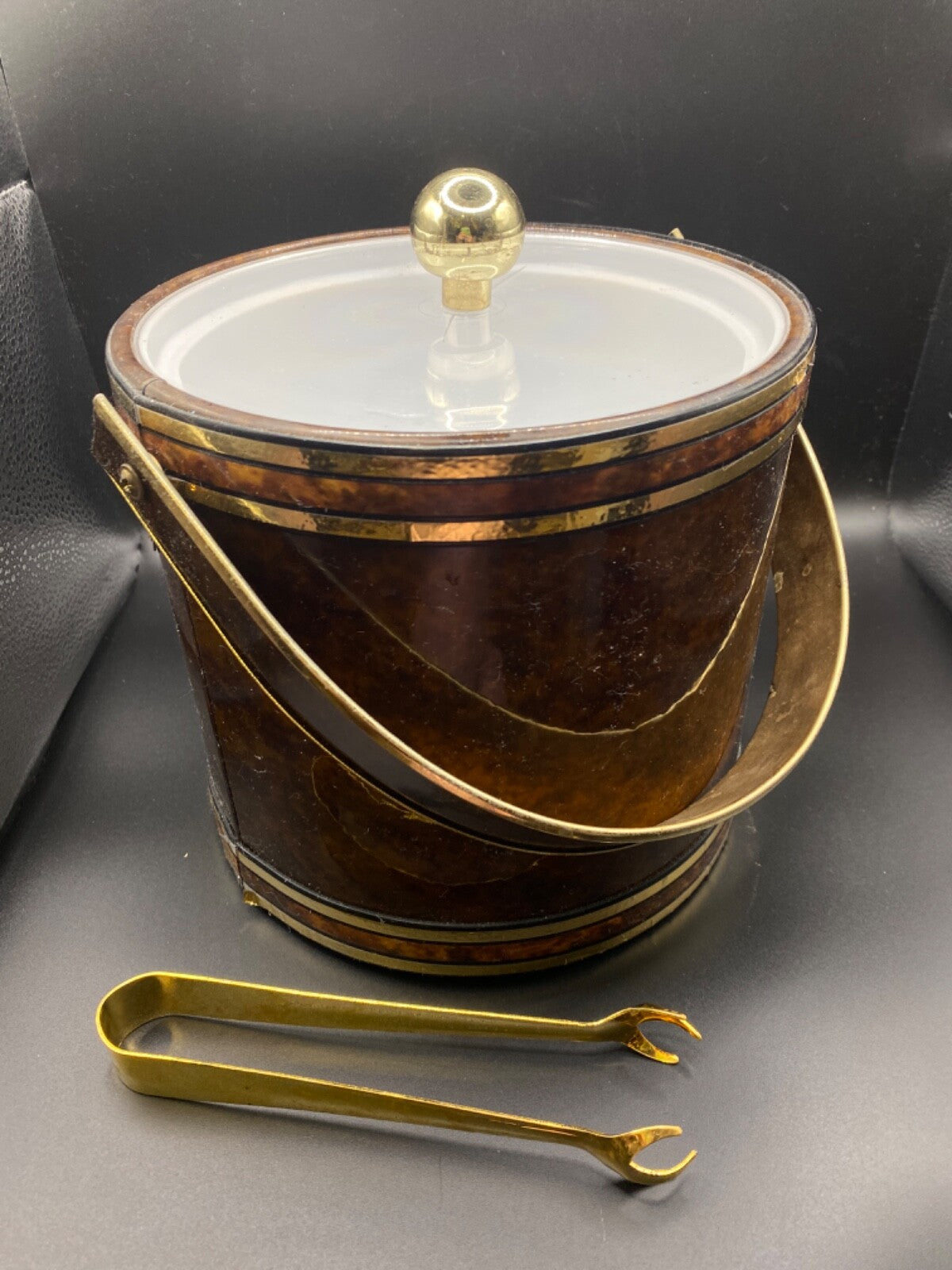 Drulane Towle Barware set 6 Whiskey glasses Ice Bucket Brown Tortoise shell Gold