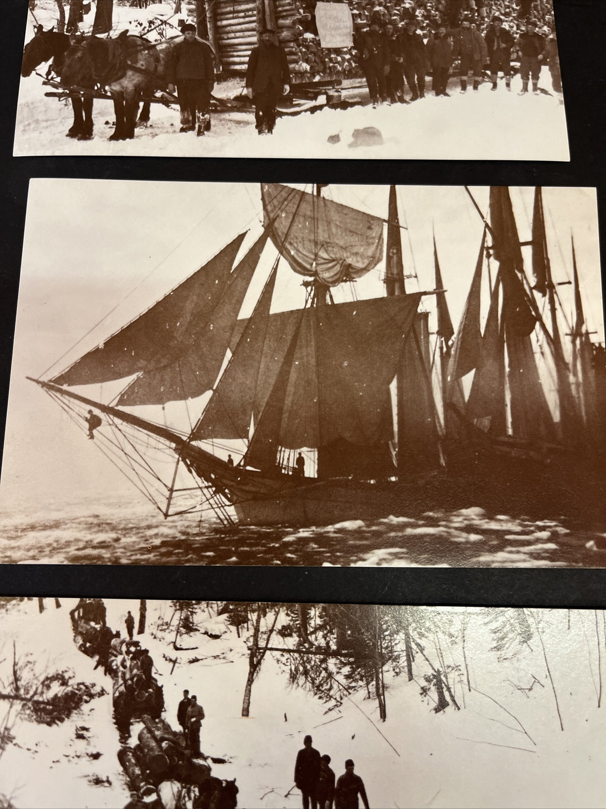 Postcards Lot Of 5, Coal Mine Logging Horse Drawn, Ship On Lake Superior