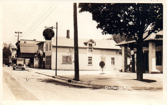 Real Photo Clarksville Shell Gas Station Clarksville Michigan MI Mich Postcard