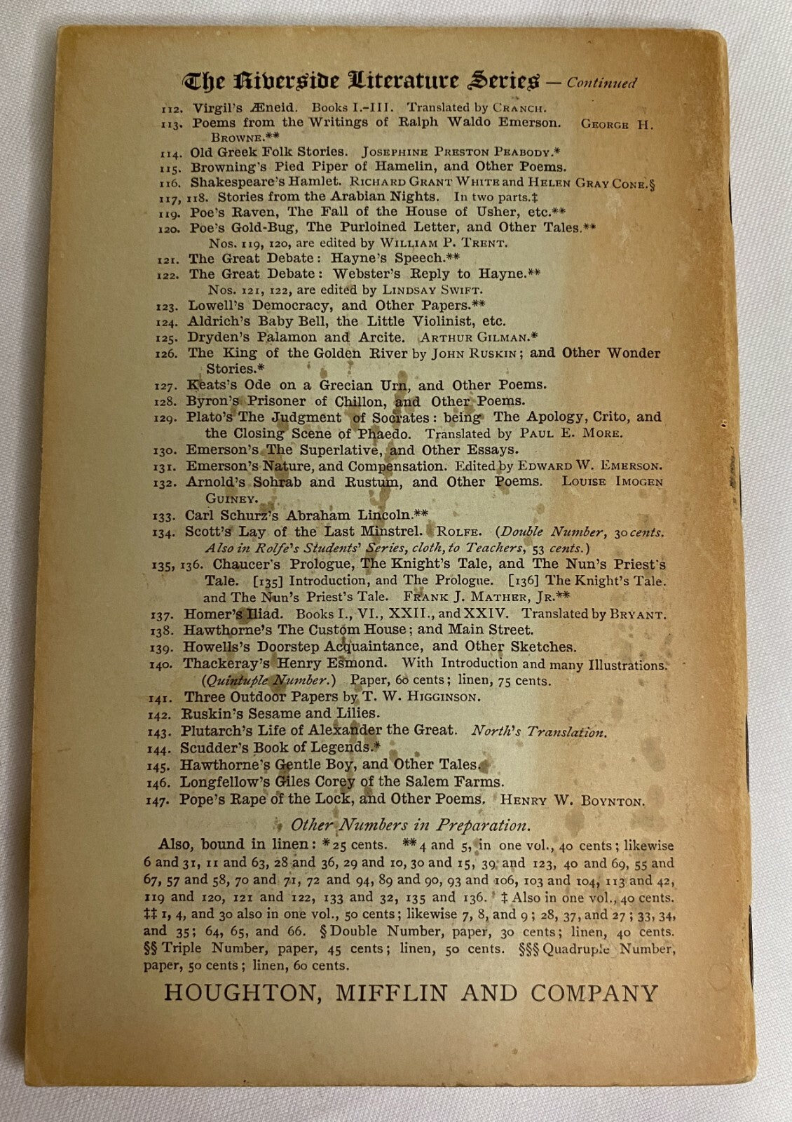 Riverside Literature Series: Snow-Bound Among the Hills Songs of Labor (Whittier