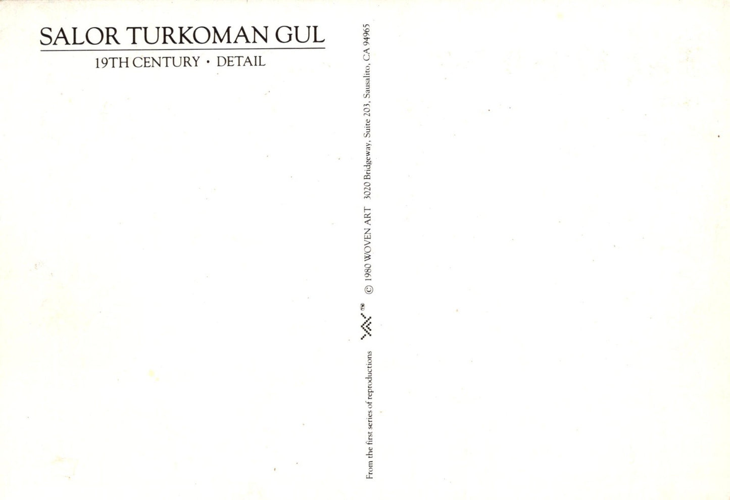Salor Turkoman Gul 19th Century 1980 Woven Art Reproduction Postcard